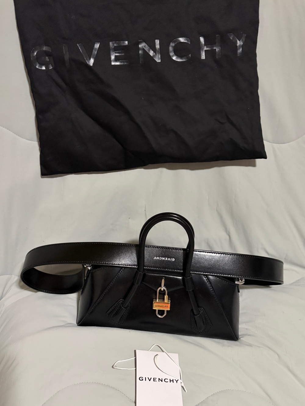 Givenchy Mini Antigona Lock Bag Black Box Leather NWT with Strap